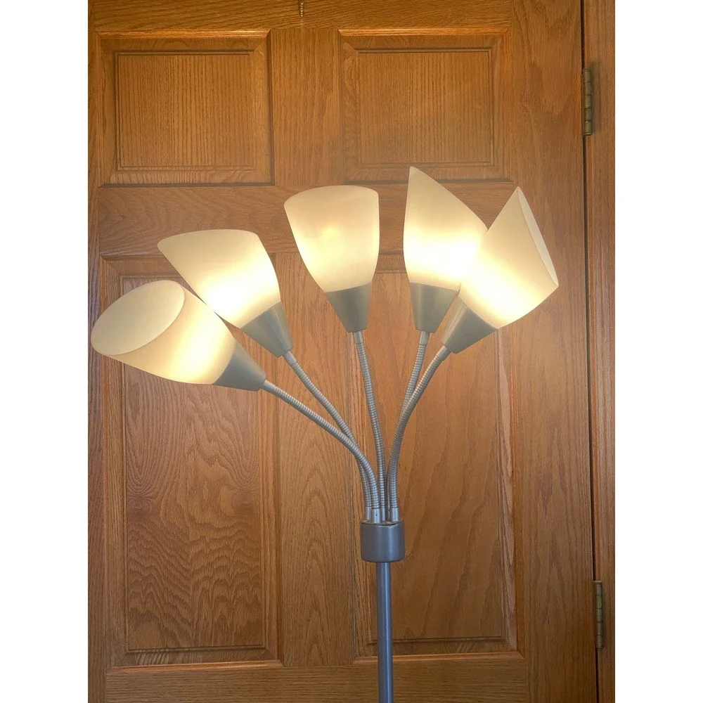 Medusa 5-Light Floor Lamp Silver Multi-Head Adjustable Gooseneck Standing Lamp